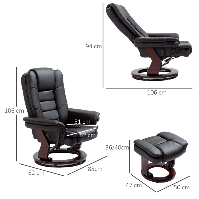  Set Fotoliu Relax si Taburet pentru Picioare, Pivotant la 360° si Inclinabil, Imitatie de piele PU [3]