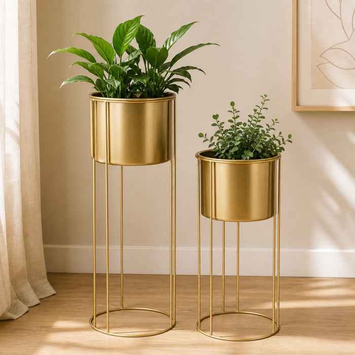 Set ghivece metalice Le Collectionneur, suport inalt, 41 cm si 58 cm, auriu [2]