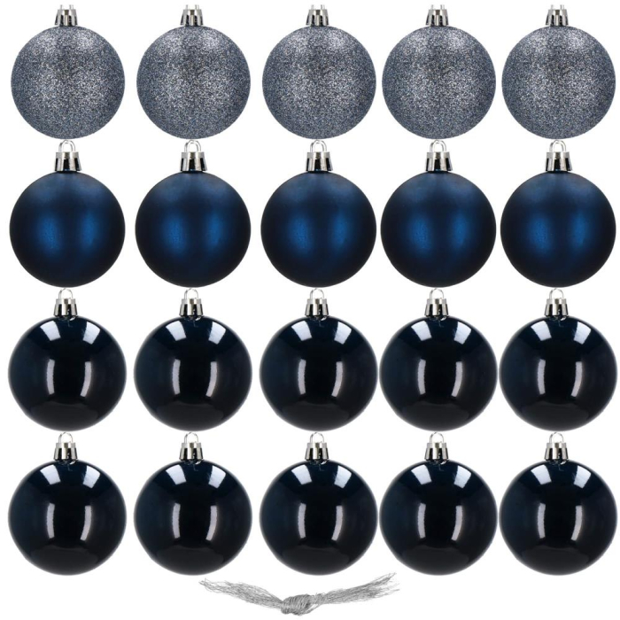 Set globuri de Craciun, 20 bucati, 3 modele, 4cm, albastru marin [10]