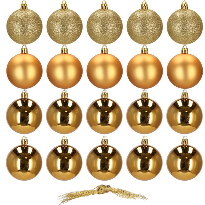 Set globuri de Craciun, 20 bucati, 3 modele, 4cm, auriu [13]