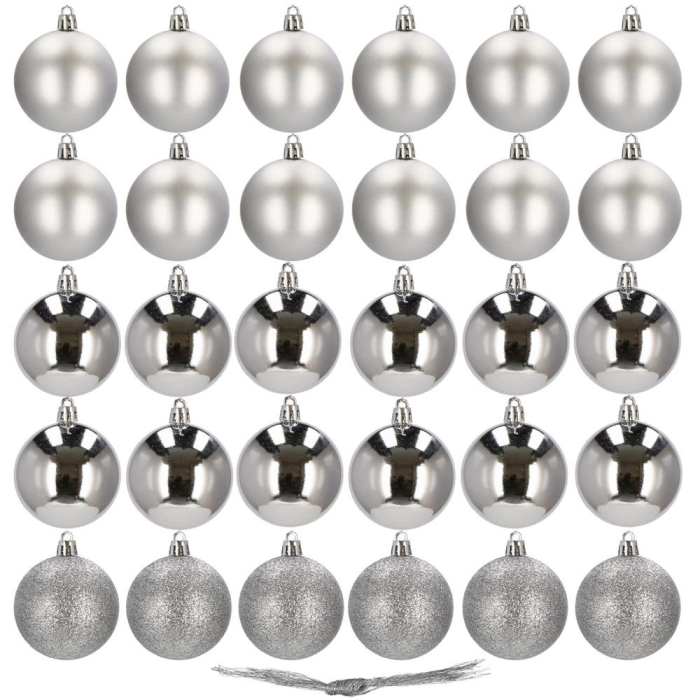 Set globuri de Craciun, 30 bucati, 3 modele, 3cm, argintiu [2]