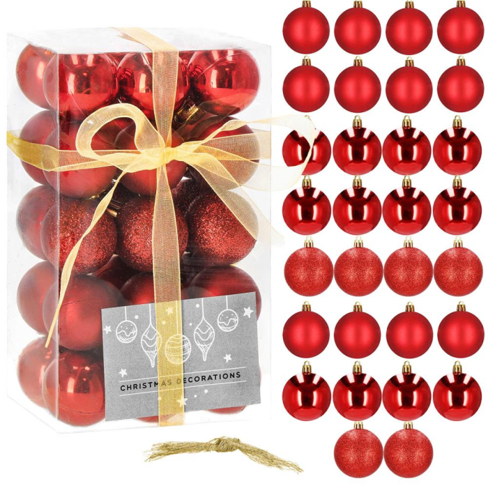 Set globuri de Craciun, 30 bucati, 3 modele, 3cm, rosu [9]