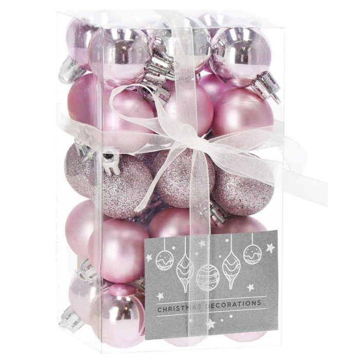 Set globuri de Craciun, 30 bucati, 3 modele, 3cm, roz [1]