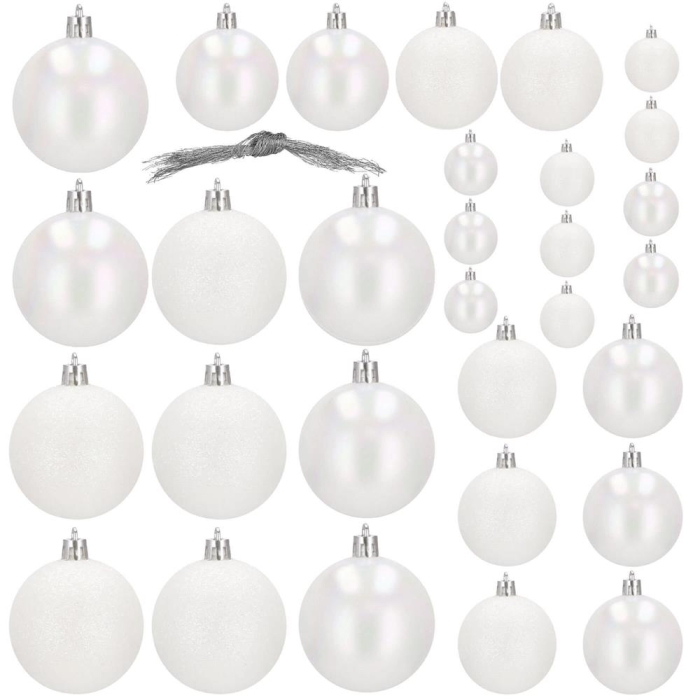 Set globuri de Craciun, 30 bucati, 3 modele, 4/5/6cm, alb [11]