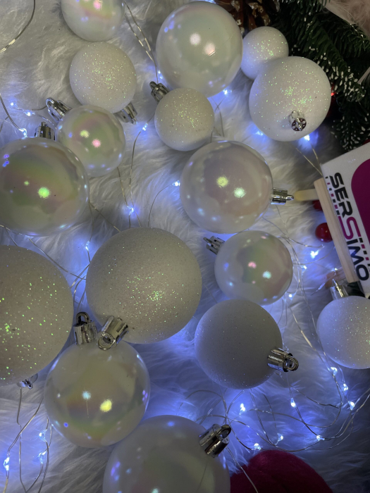 Set globuri de Craciun, 30 bucati, 3 modele, 4/5/6cm, alb [14]