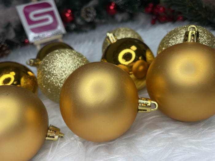 Set globuri de Craciun, 30 bucati, 3 modele, 6cm, auriu [14]