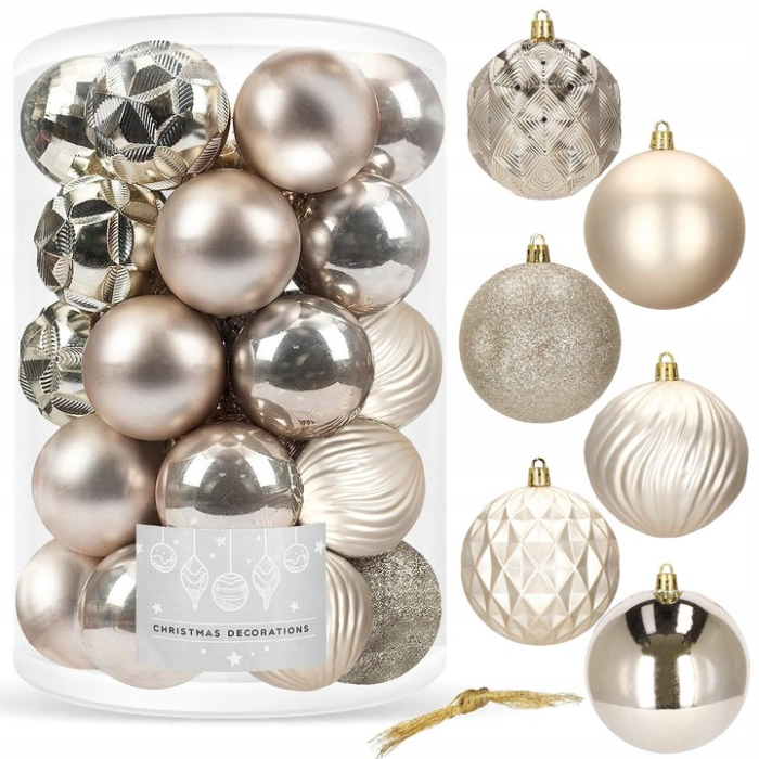 Set globuri de Craciun, 30 bucati, 6 modele, 8cm, auriu [8]
