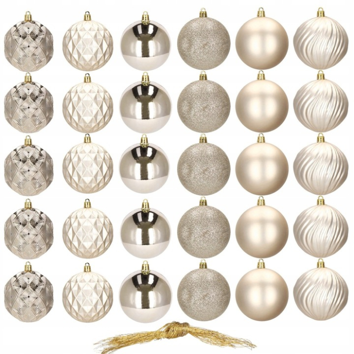 Set globuri de Craciun, 30 bucati, 6 modele, 8cm, auriu [3]