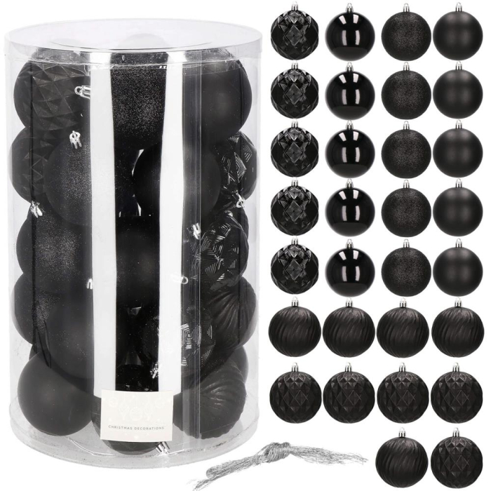 Set globuri de Craciun, 30 bucati, 8cm, 6 modele, negru [11]