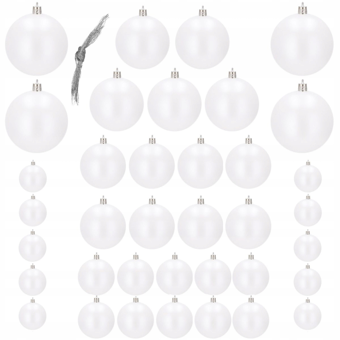 Set globuri de Craciun, 37 bucati, 3-8cm, alb perla [7]