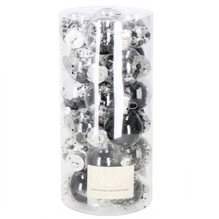 Set globuri de Craciun Inedit, 24 bucati, 5cm, transparente cu interior negru [1]