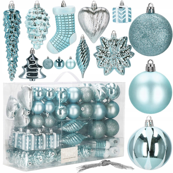 Set globuri si decoratiuni de Craciun, 72 piese, diverse dimensiuni, albastru [4]