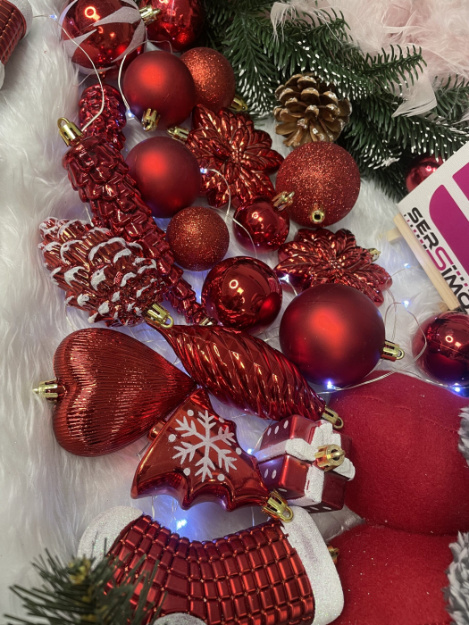 Set globuri si decoratiuni de Craciun, 72 piese, diverse dimensiuni, rosu [13]
