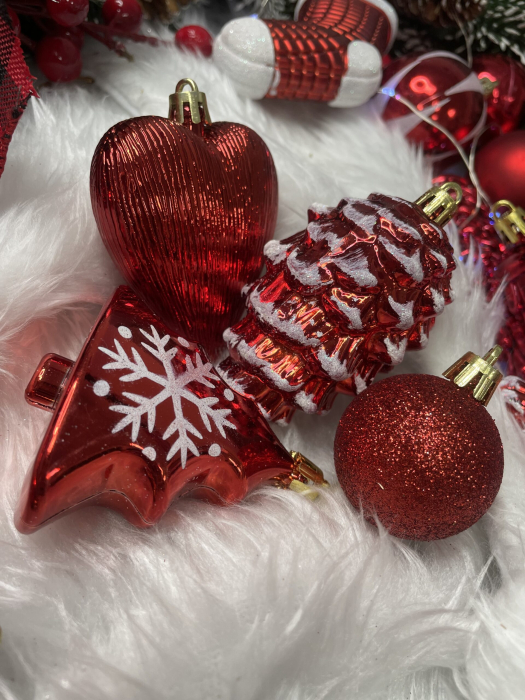 Set globuri si decoratiuni de Craciun, 72 piese, diverse dimensiuni, rosu [17]