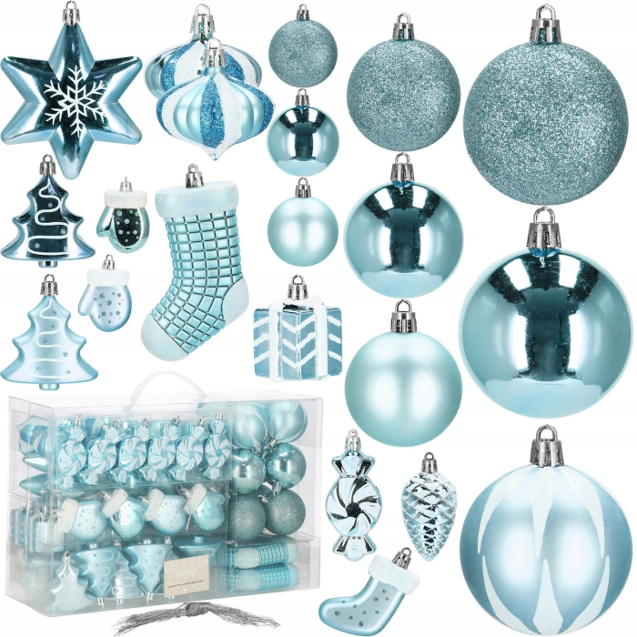 Set globuri si decoratiuni de Craciun, 77 piese, diverse dimensiuni, albastru [11]