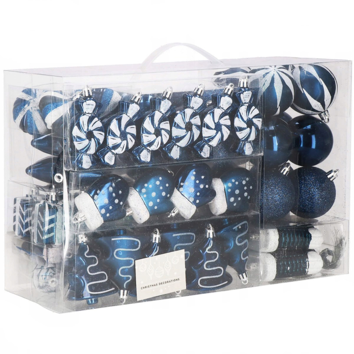 Set globuri si decoratiuni de Craciun, 77 piese, diverse dimensiuni, albastru inchis [1]