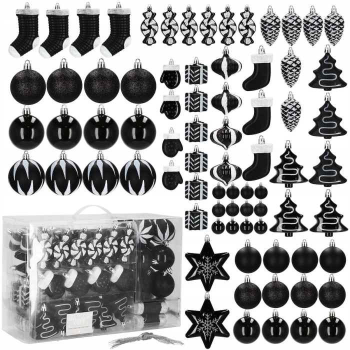 Set globuri si decoratiuni de Craciun, 77 piese, diverse dimensiuni, negru [12]