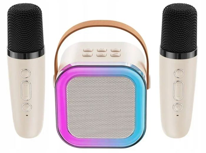 Set karaoke wireless cu 2 microfoane pentru duet si boxa Bluetooth portabila de 6 W, card TF si AUX, acumulator reincarcabil 800 mAh, design compact p [13]