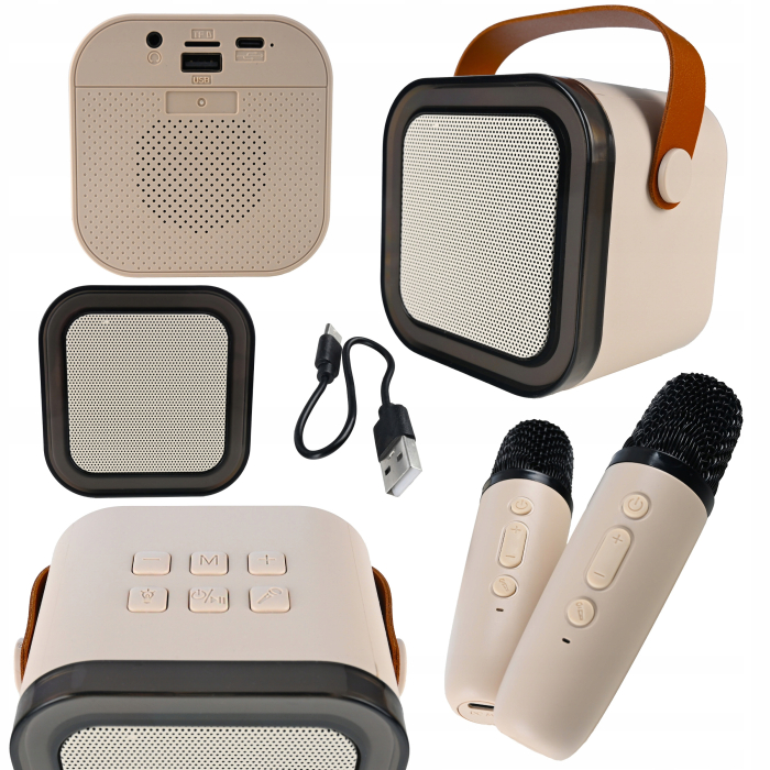 Set karaoke wireless cu 2 microfoane pentru duet si boxa Bluetooth portabila de 6 W, card TF si AUX, acumulator reincarcabil 800 mAh, design compact p [7]