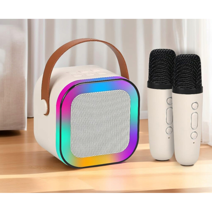 Set karaoke wireless cu 2 microfoane pentru duet si boxa Bluetooth portabila de 6 W, card TF si AUX, acumulator reincarcabil 800 mAh, design compact p [9]