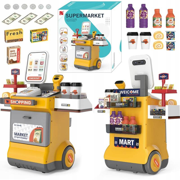 Set magazin pentru copii cu lada si roti, sunete, rafturi multiple, 48x30x58 cm, multicolor [5]