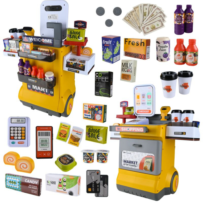 Set magazin pentru copii cu lada si roti, sunete, rafturi multiple, 48x30x58 cm, multicolor [1]