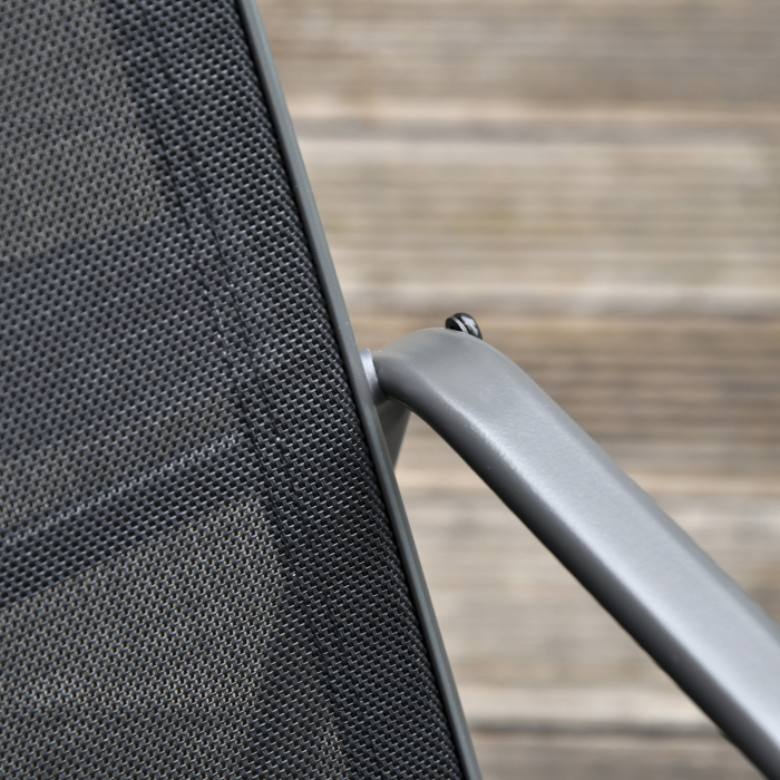  Set Masa Banca si 2 Scaune de Gradina din Metal si Textilen Neagra [9]