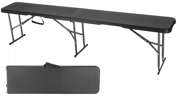 Set masa cu 2 banci pliabile tip valiza pentru gradina, camping sau evenimente, 180x70x74cm, negru [6]