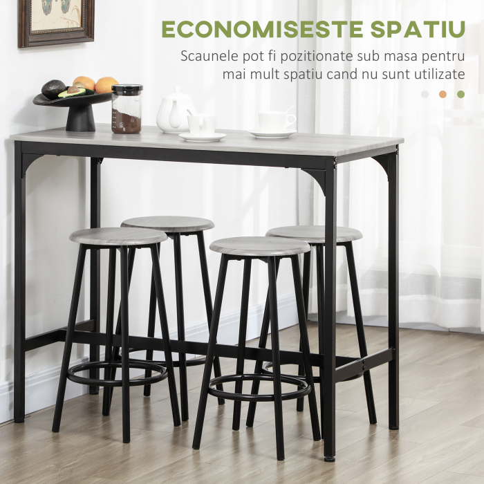  Set Masa de Bar si 4 Scaune cu Suport pentru Picioare, 110x50x89.5 cm, Gri [5]