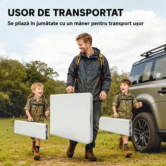  Set Masa de Camping Pliabila cu 2 Scaune, 180x74x74 cm, Alb [5]