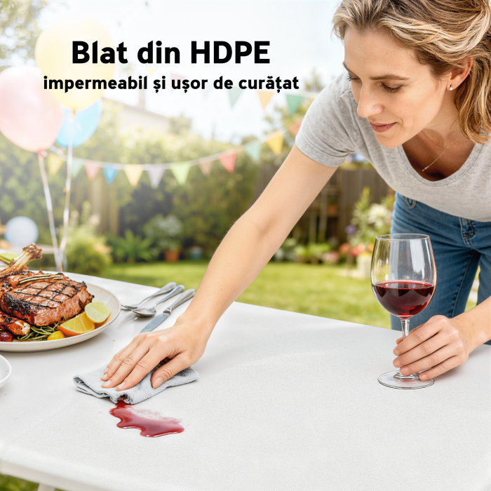  Set Masa de Camping Pliabila cu 2 Scaune, 180x74x74 cm, Alb [6]