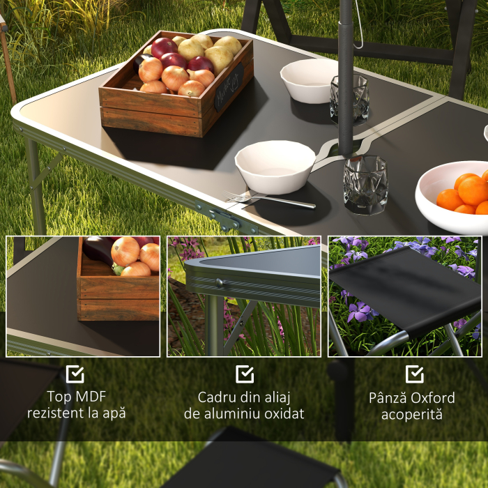  Set masa de camping si masa de picnic pliabila, reglabila, negru [8]