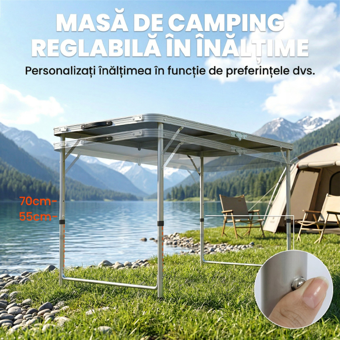  Set masa de camping si masa de picnic pliabila, reglabila, negru [5]