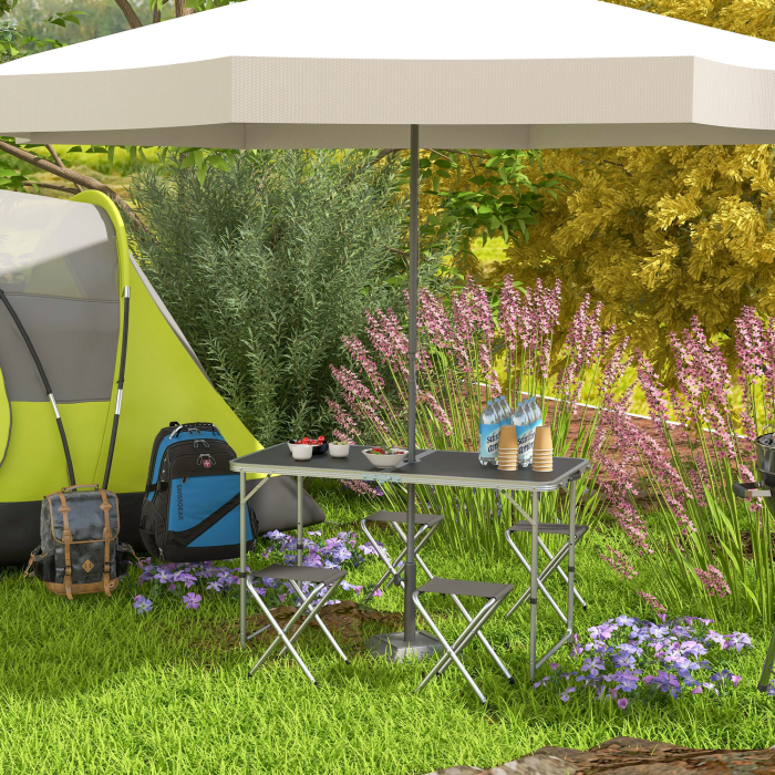  Set masa de camping si masa de picnic pliabila, reglabila, negru [2]