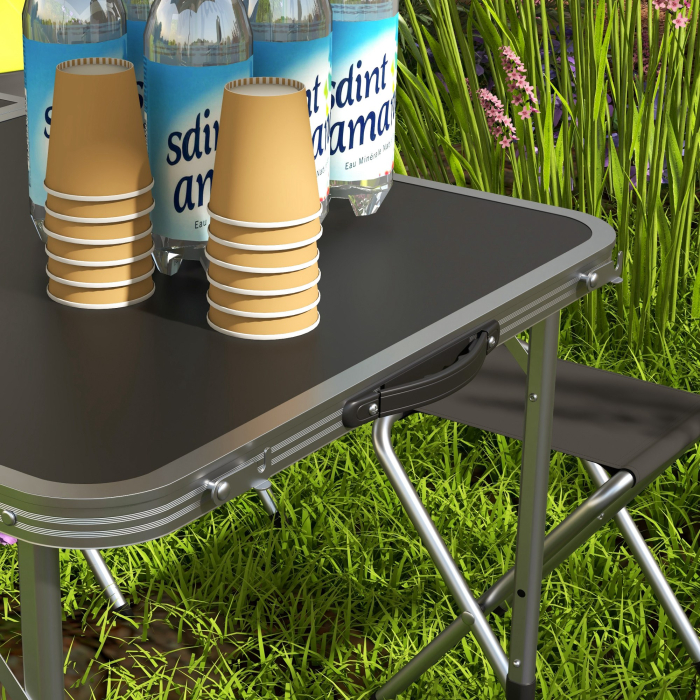  Set masa de camping si masa de picnic pliabila, reglabila, negru [9]