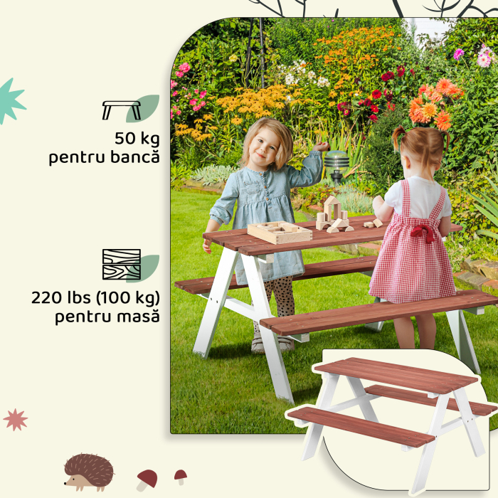  Set Masa de Picnic si Banci pentru Copii din Lemn, Varsta 3-8 Ani, Maro [6]
