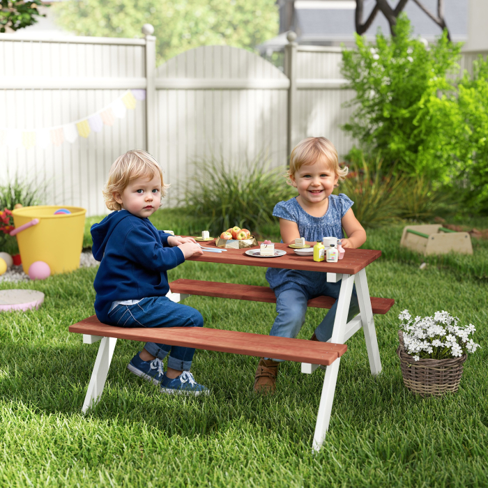 Set Masa de Picnic si Banci pentru Copii din Lemn, Varsta 3-8 Ani, Maro [2]