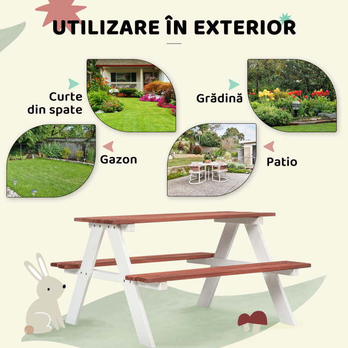  Set Masa de Picnic si Banci pentru Copii din Lemn, Varsta 3-8 Ani, Maro [5]
