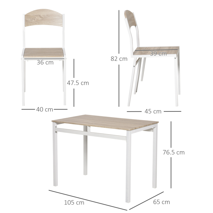  Set Masa de Pranz din 5 Piese cu 1 Masa Dreptunghiulara si 4 Scaune, 100x63x76,5 cm, Gri si Alb [3]