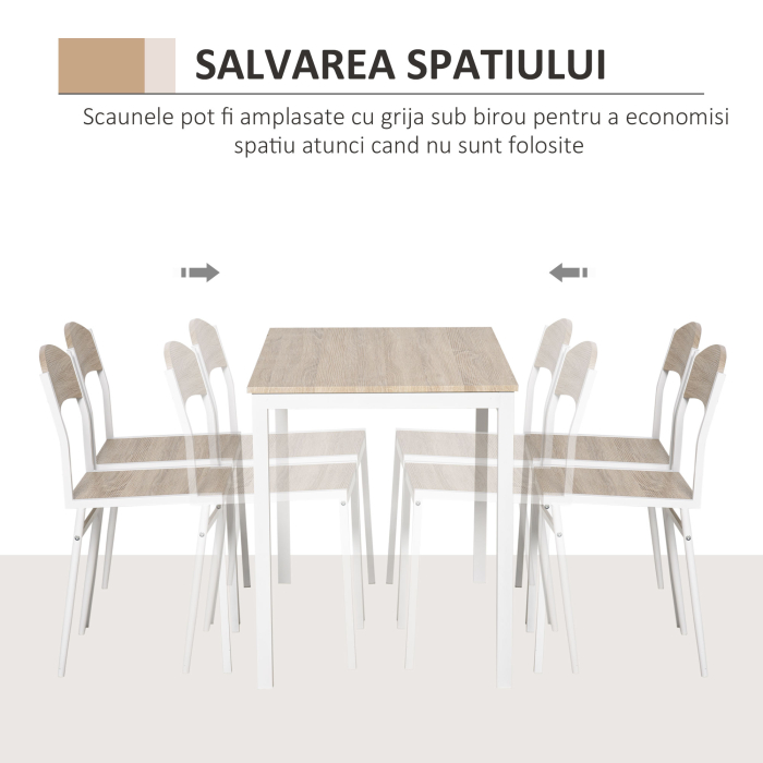  Set Masa de Pranz din 5 Piese cu 1 Masa Dreptunghiulara si 4 Scaune, 100x63x76,5 cm, Gri si Alb [4]