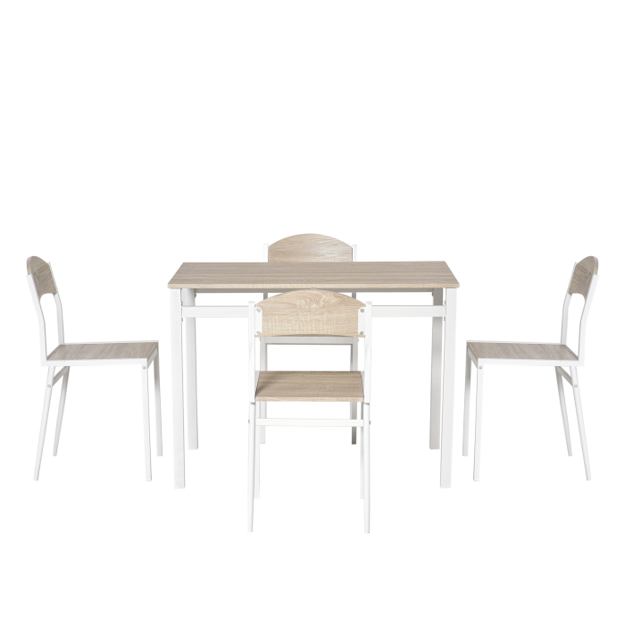  Set Masa de Pranz din 5 Piese cu 1 Masa Dreptunghiulara si 4 Scaune, 100x63x76,5 cm, Gri si Alb [7]