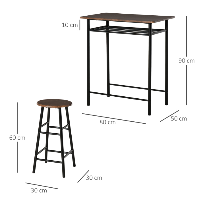  Set Masa inalta cu 2 Scaune - Bar & Bucatarie cu Raft Integrat [3]