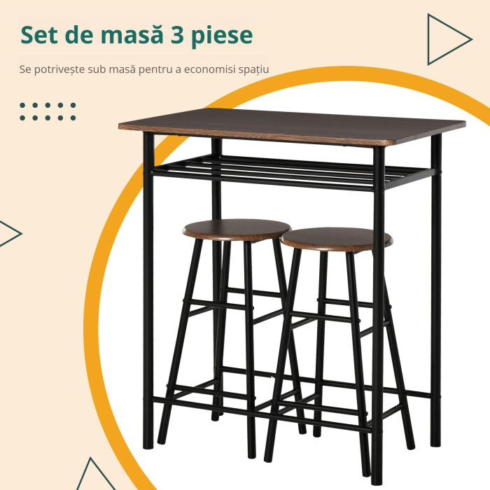  Set Masa inalta cu 2 Scaune - Bar & Bucatarie cu Raft Integrat [7]