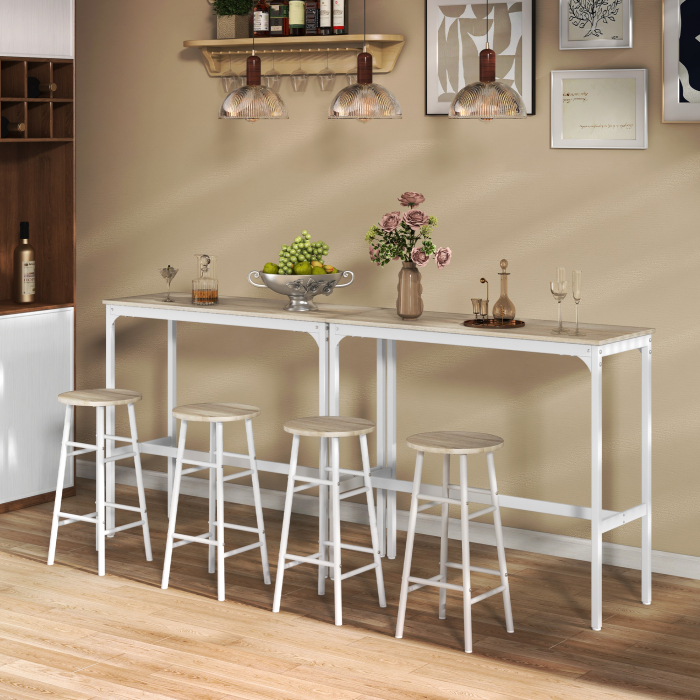  Set masa inalta de bar + 2 scaune cu structura din otel si blat cu aspect de lemn natural, pentru 2 persoane, alb [7]