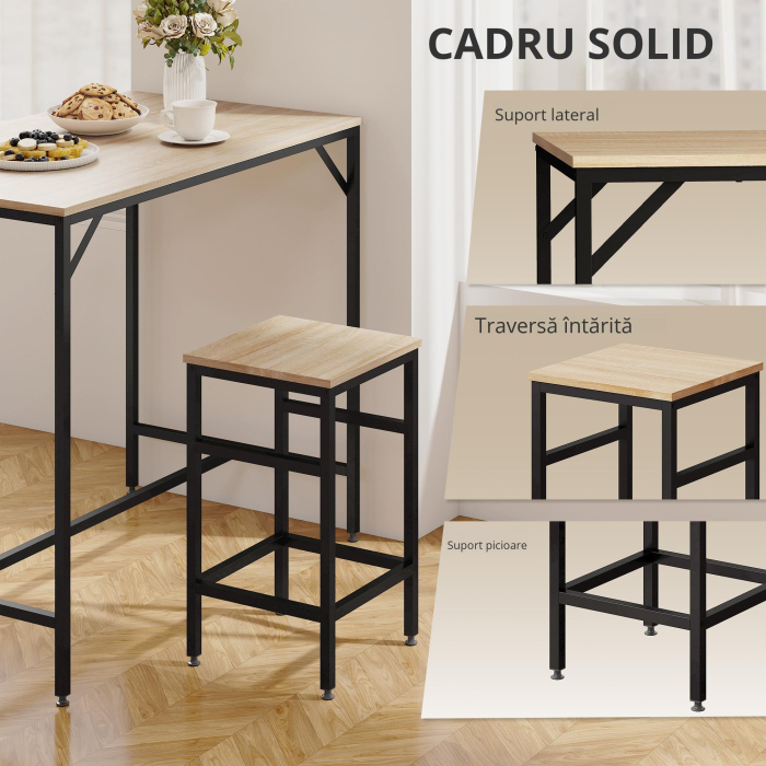  Set Masa inaltata + 4 Scaune Stil Industrial - Metal & Lemn, Ideal pentru Living/Bucatarie [7]