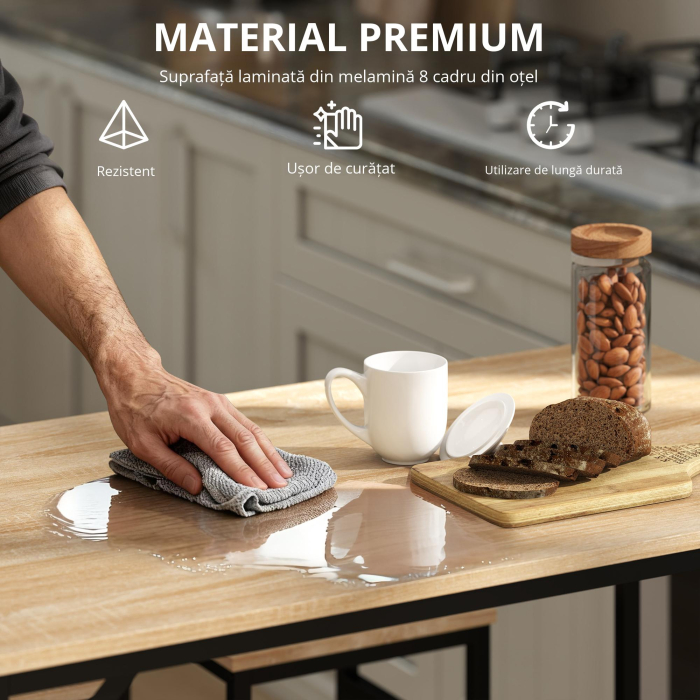  Set Masa inaltata + 4 Scaune Stil Industrial - Metal & Lemn, Ideal pentru Living/Bucatarie [4]