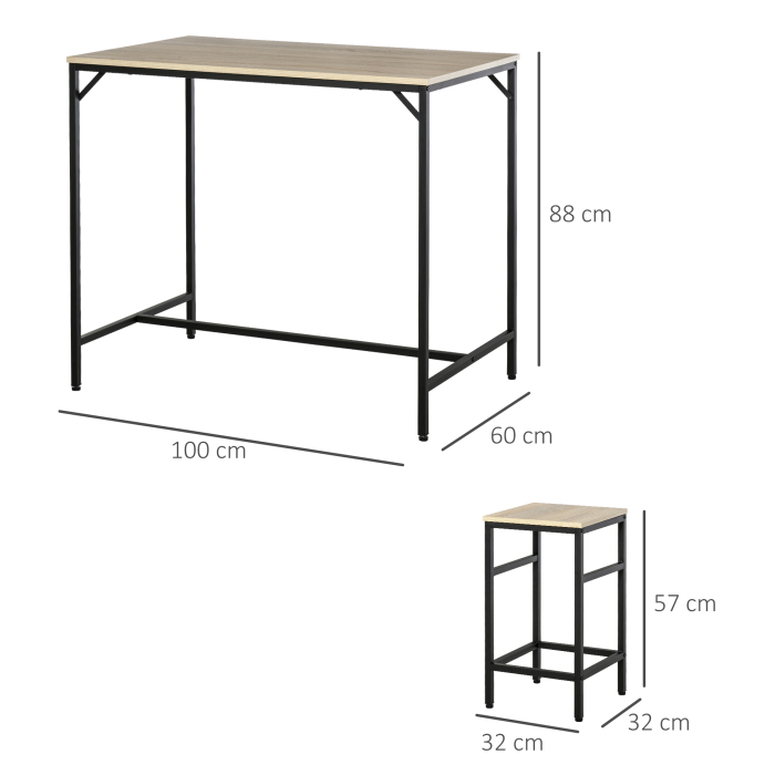  Set Masa inaltata + 4 Scaune Stil Industrial - Metal & Lemn, Ideal pentru Living/Bucatarie [3]