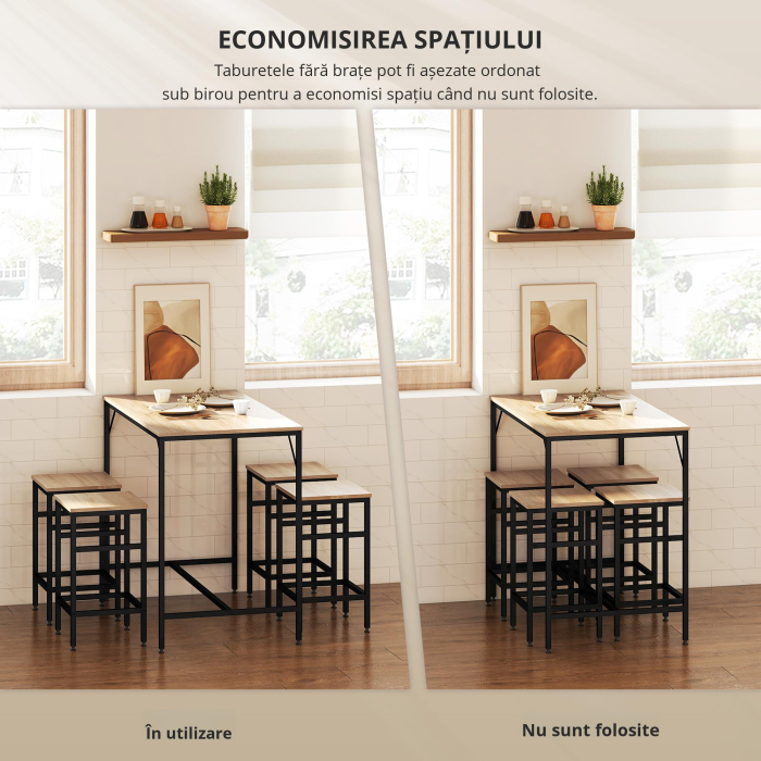  Set Masa inaltata + 4 Scaune Stil Industrial - Metal & Lemn, Ideal pentru Living/Bucatarie [5]