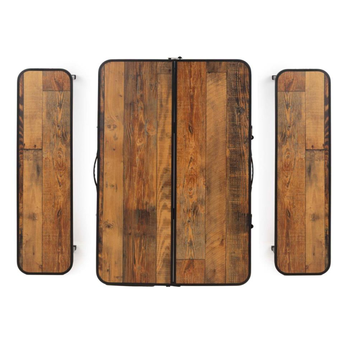 Set masa pliabila cu 2 banci pentru camping, reglabila pe inaltime, MDF si aluminiu, 90x60x70 cm, maro si negru [15]