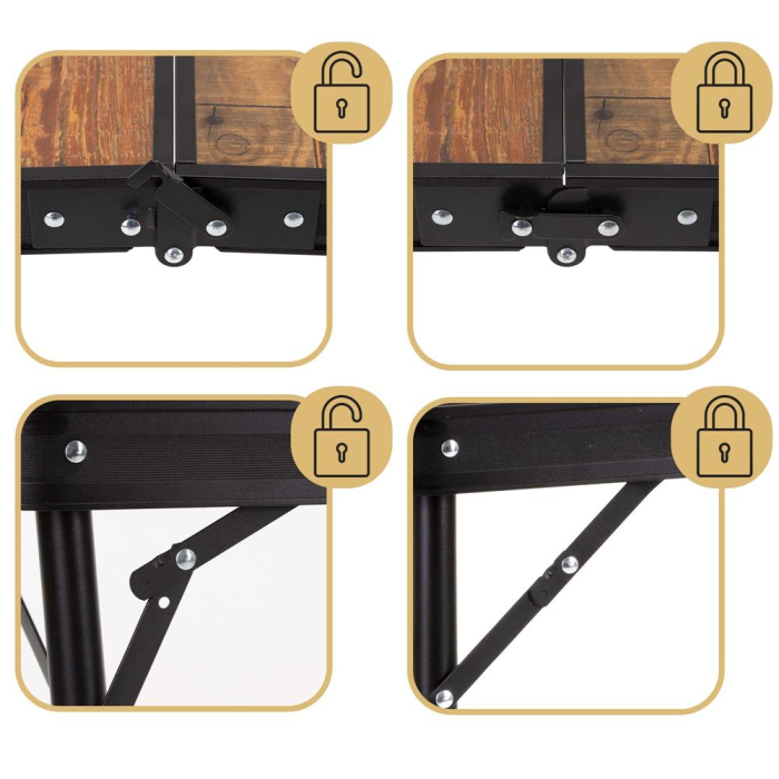 Set masa pliabila cu 2 banci pentru camping, reglabila pe inaltime, MDF si aluminiu, 90x60x70 cm, maro si negru [8]